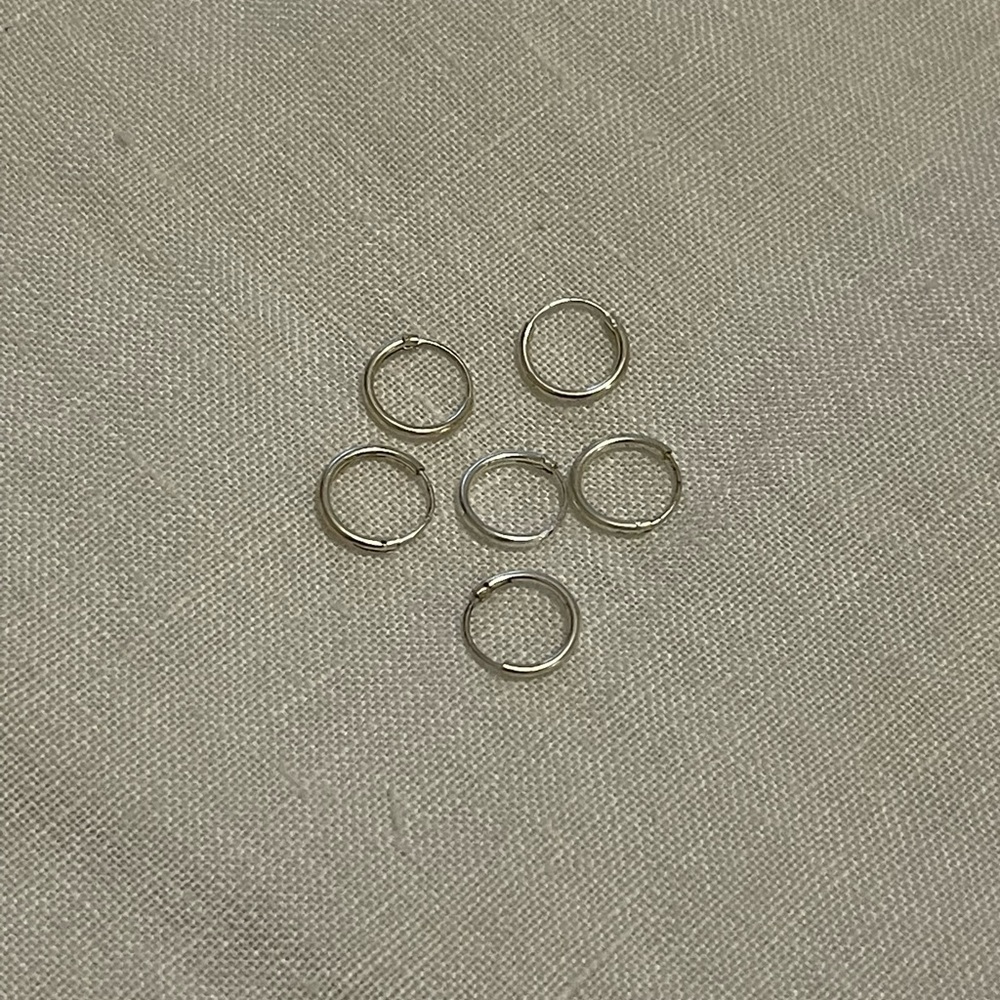 Set of 3 sterling silver small endless 10mm thin round cartilage hoop earrings